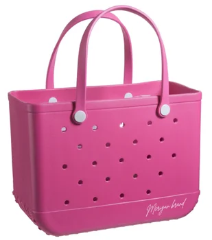 Wholesale Large Durable EVA Beach Tote Bogg Bag Portable Letter Two Handbag Custom Logo Waterproof Open Options