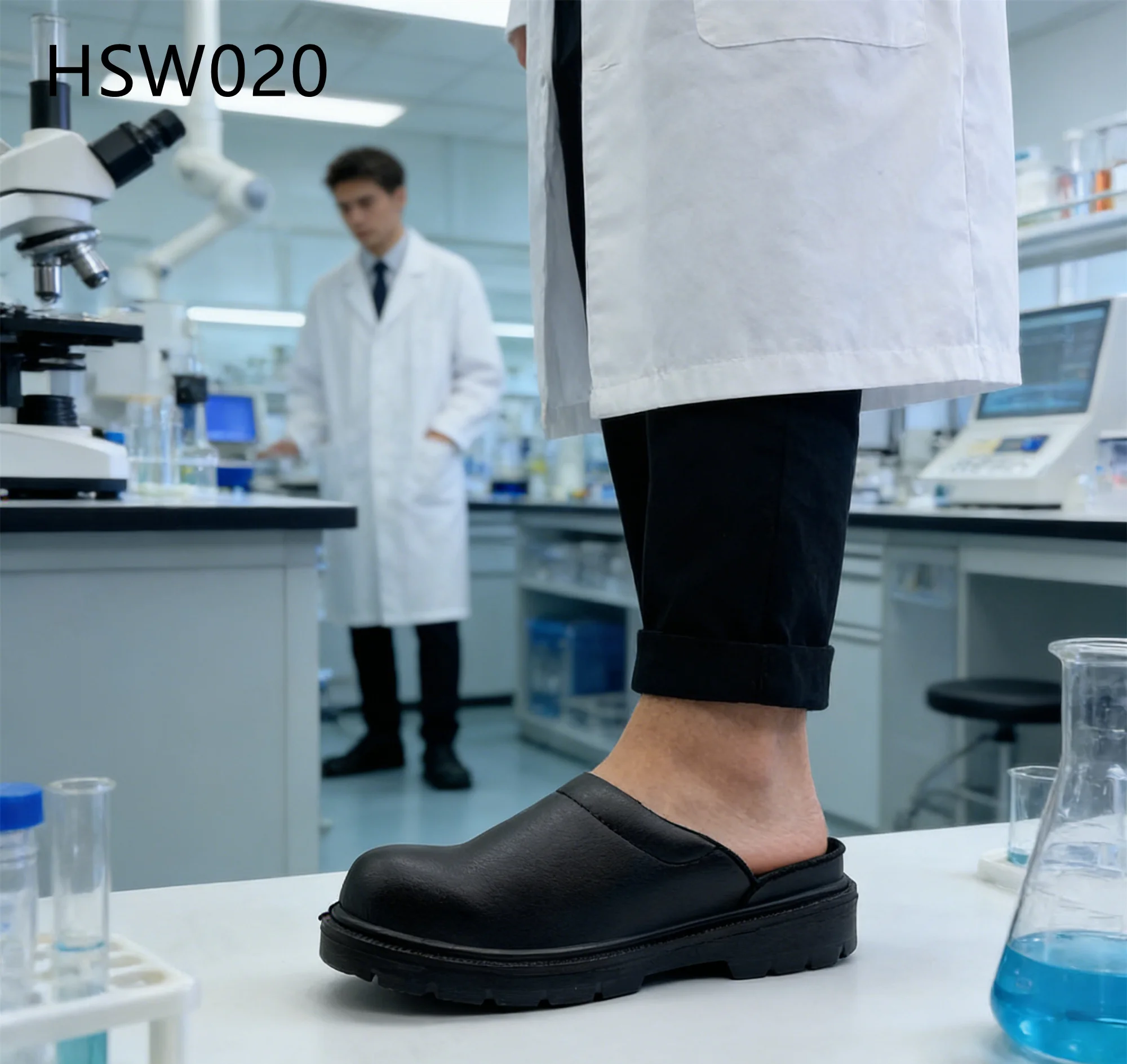 HY,Surgery Room Germ-resistant Pull on Styke Work slippers for Sale Factory Line Steel Toe Insert White/black Safety ShoesHSW020