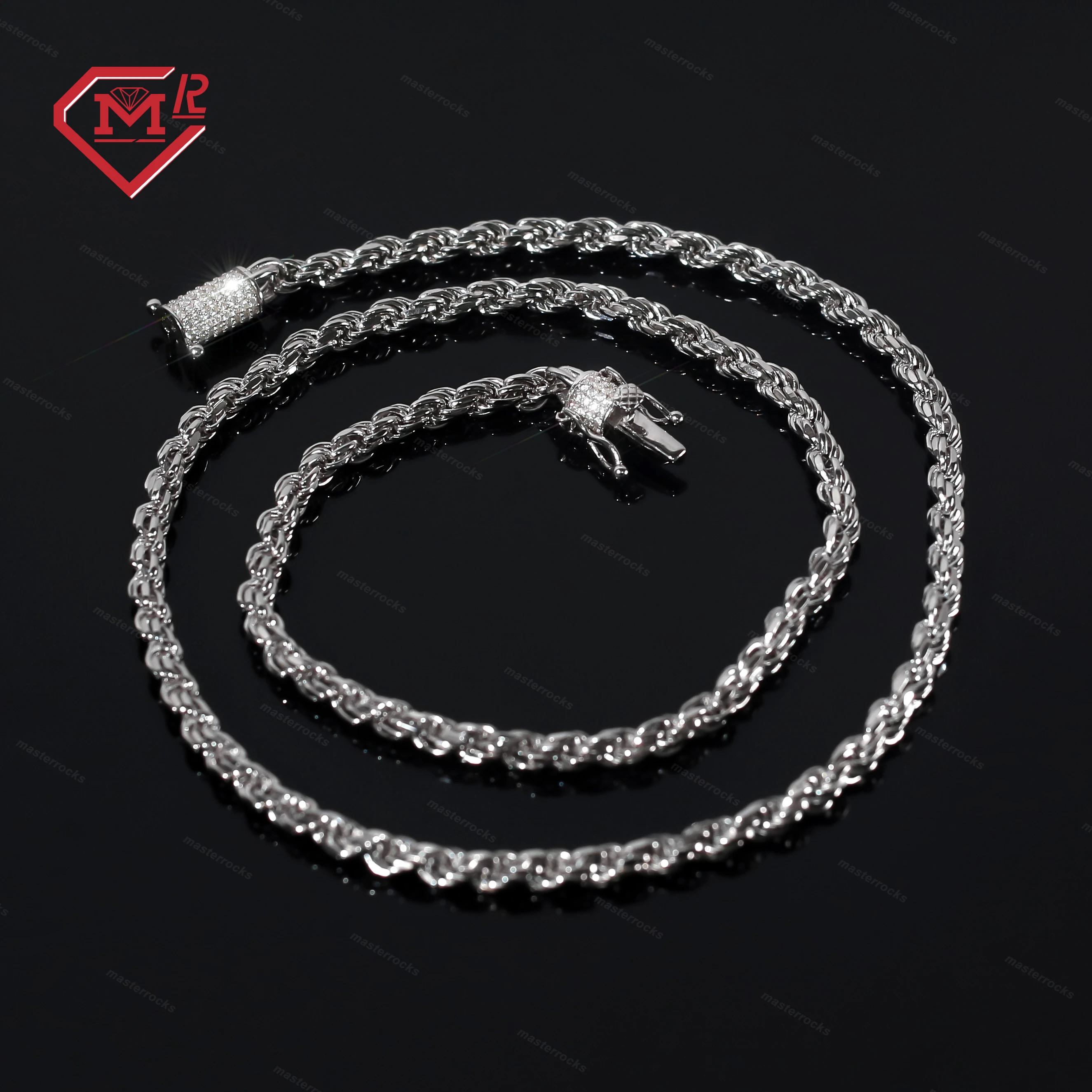 Custom 4mm 5mm 6mm Silver Rope Chain with Moissanite Clasp