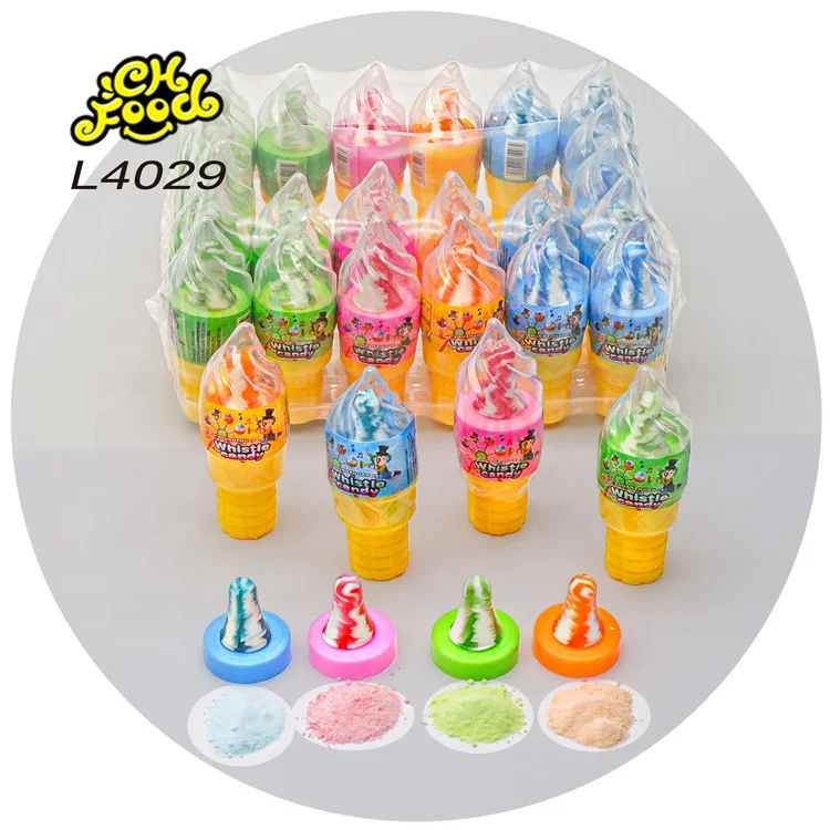 Wholesale and OEM Ice Cream Shape Candy Toy Hard Nipple Lollipop with Sour Powder Candy for Kids Halal Children's Candy