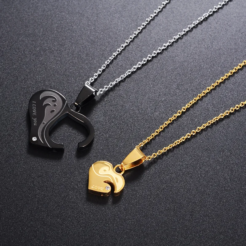 His & Her Heart Lock & Key Puzzle Necklace Set - Stainless Steel Couples Pendant For Valentine's Day & Anniversaries