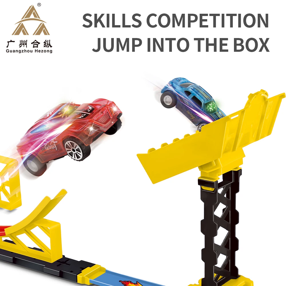 Новый дизайн 26 шт. высокоскоростная светящаяся подиумная корзина для прыжков маленький спортивный автомобиль игрушечная дорожка выброса игрушки