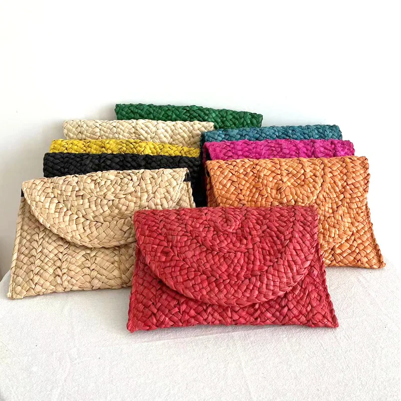 New Fashion Straw Small Square Purses Summer Beach Woven Handbags Women  Handmade Phone Pouch Straw Clutch Bag for Ladies