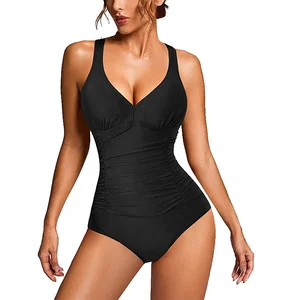 Women's Floral Micro Style V-Neck One-Piece Fitness Swimwear Plus Size Monokini Bathing Suit for Beach & Swimming