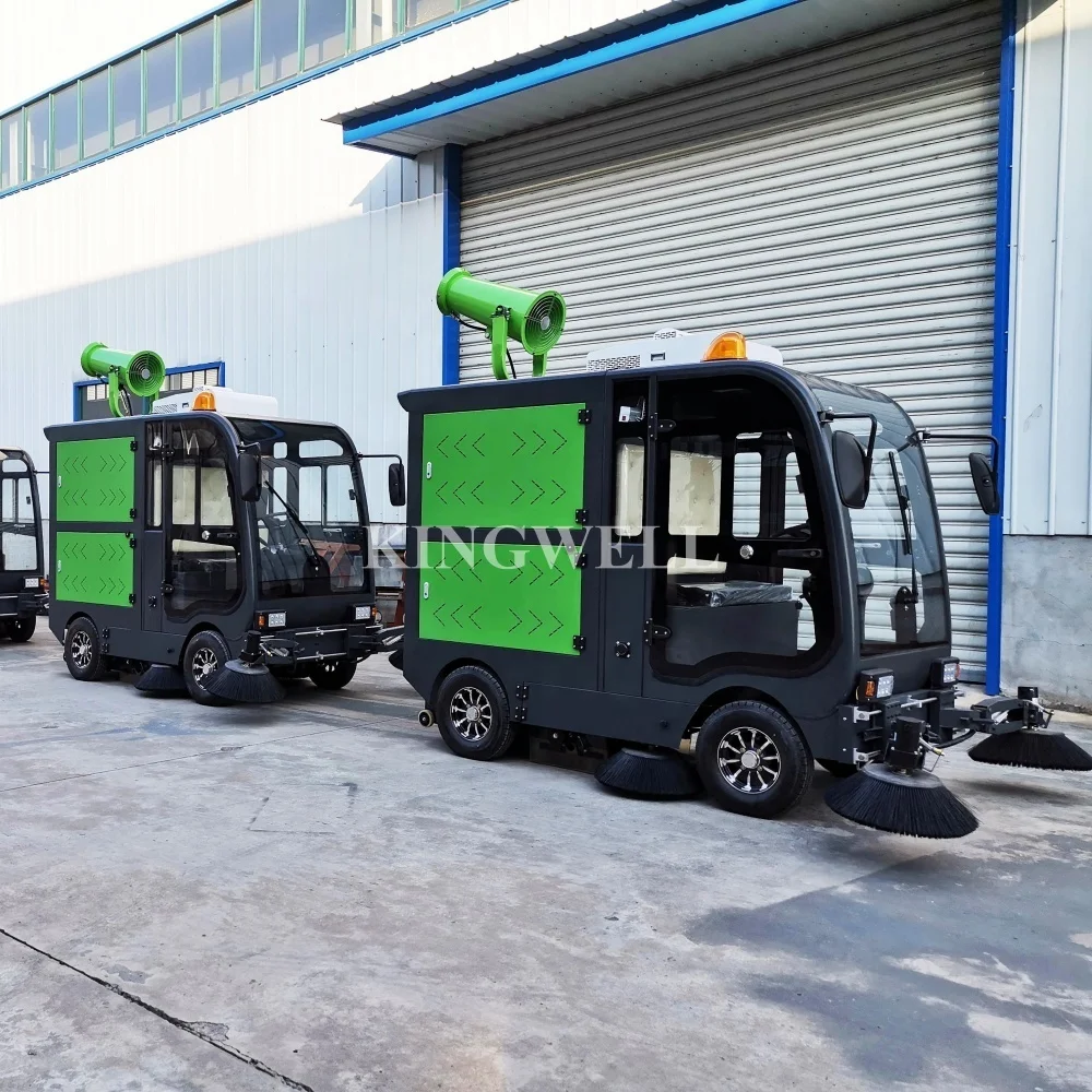 Automatic Garbage Sweeper Truck 4 Wheel Steering Cleaning Machine Closed Powered Road Sweeper Car With Water Spraying Function