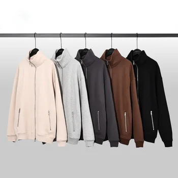 High Quality Luxury Custom Logo Men's Full Zip Sweatshirt Streetwear Stand Collar Embroidered Plain Hoodie Zip Autumn Winter