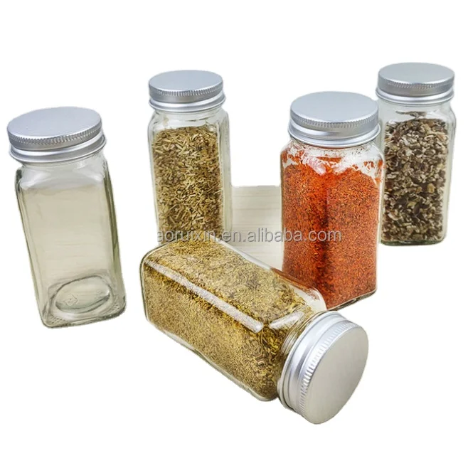 Wholesale Kitchen Canisters 4oz 120ml Square Glass Spice Packaging Jar