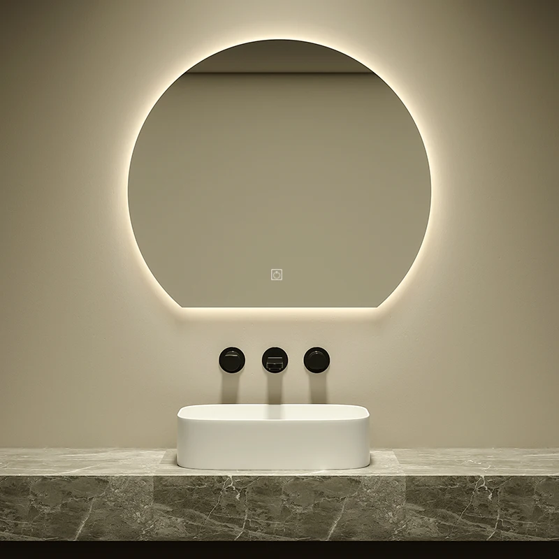 Backlit Half Circle Mirror Three Light Smart Touch Anti Fog Wall Mounted Led Bathroom Mirror