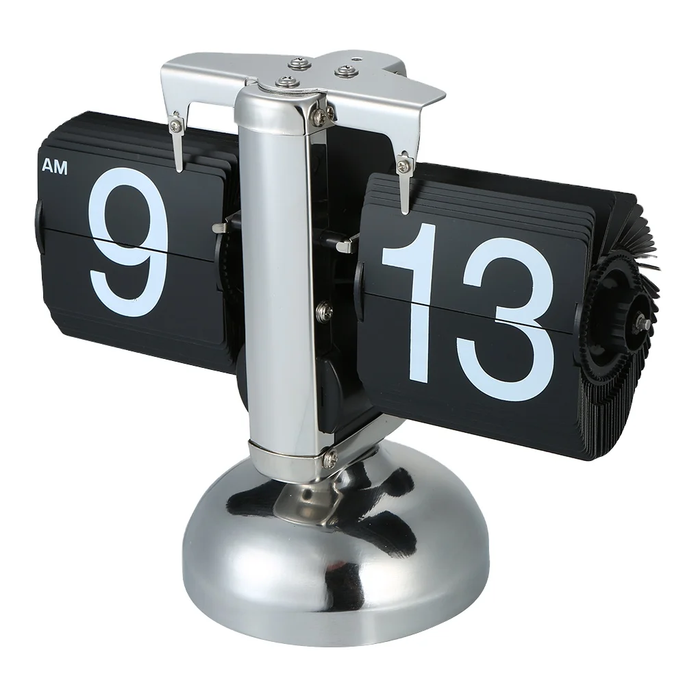 Small Scale Game Sports Timer Table Clock Retro Flip Over Clock Stainless Steel Flip Gear Operated Clock Watch
