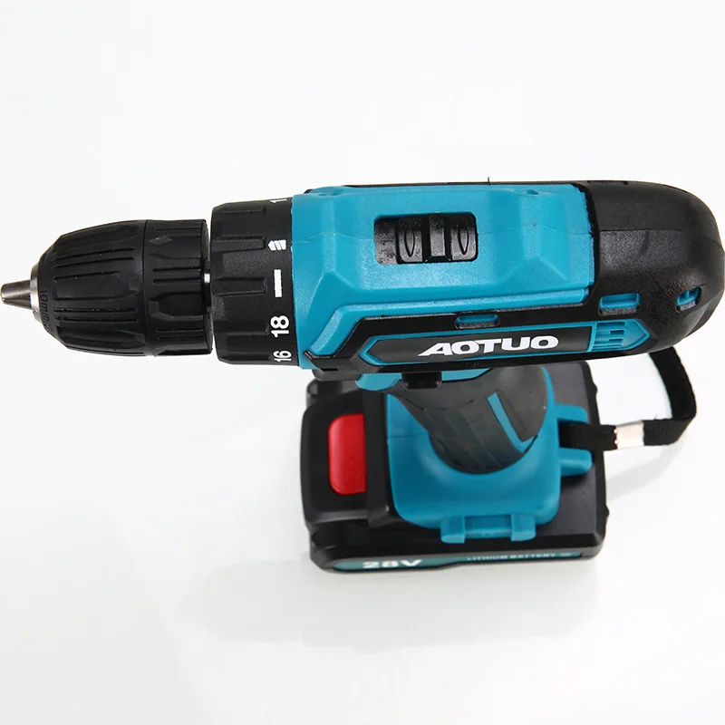 product customized cross border charging drill lithium battery 28v dual speed screwdriver wrench machine toolbox package-8