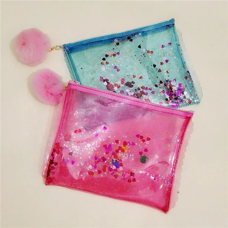 Clear PVC Pencil Bag with Zipper Closure Fashionable Paillette Pattern for Make-Up & Cosmetics