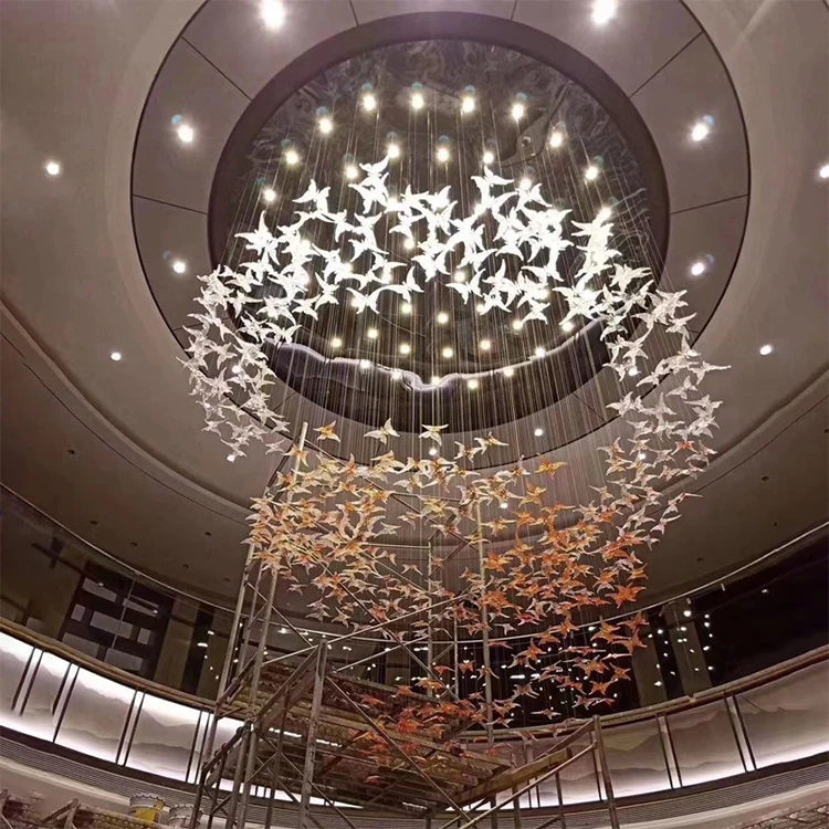 Люстра из дутого стекла с Кленовым листом современная роскошная Подвесная лампа в вестибюле отеля для торговых центров