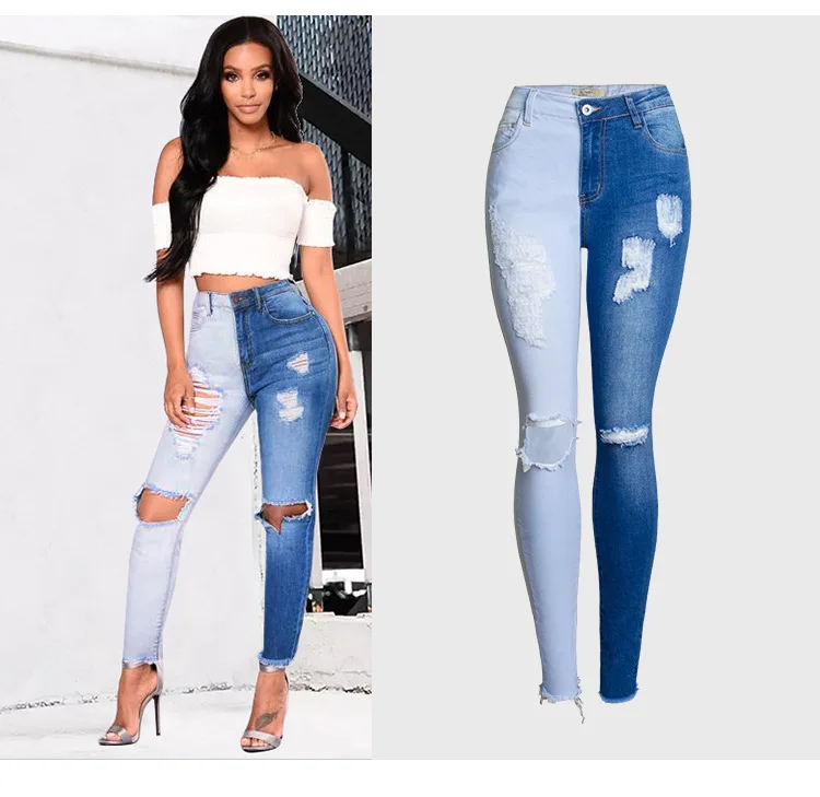 Wholesale New Fashion Contrast Stitching Skinny Jeans Ladies Two Color Stretch Fit Pencil Ripped Denim Jeans Pants Women From m.alibaba.com