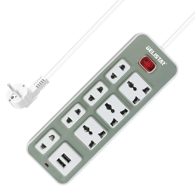 Customized Universal Electrical Power Strip Multi Extension 7 Ways socket with 2 USB Ports