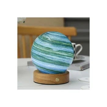 Desktop table lamp touch dimming led night light bedside table lamp charging night lighting wooden base glass planet night light