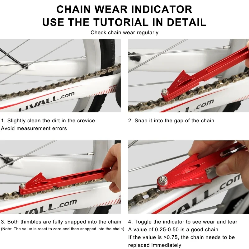 Riderace Bicycle Chain Wear Indicator Tool Aluminum Alloy Bike Chain Checker Kits Multi-Functional Mountain Cycling Repair Tool