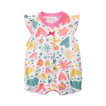 2024 New Baby Girls Rompers Summer Short Sleeve Jumpsuit Floral Printing Kids Clothing Set Cotton Newborn Clothes For 0-12months