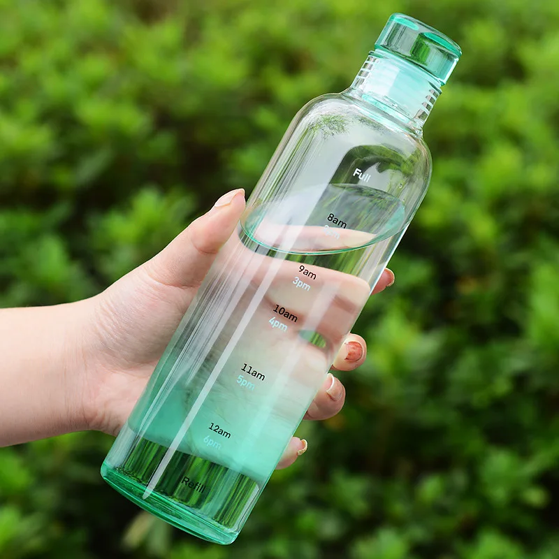 500ml Time Marker Private Label Timer Juice Tumbler Glasses Borosilicate Blue Transparent Glass Water Bottle with Time