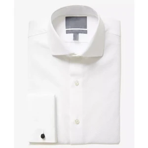 MTM High-End Men's Dress Shirts Custom Made Measure Elegant White Textured Cotton Breathable Spread Collar for Weddings
