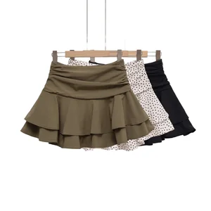 Women's  New Fashion Formal Temperament Joker Laminated Polyester Mini Skirt Retro Side Zipper High Waist Chic Summer Skirt