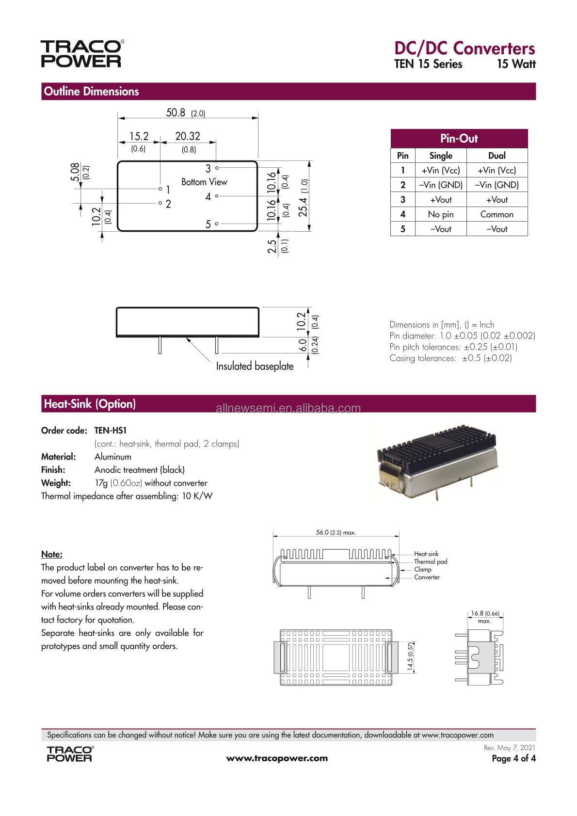 Hot sale Original TEN15-1212 Power Supply 12V 15W Isolated Module DC DC Converter 1 Output 12V 1.25A 9V - 18V Input