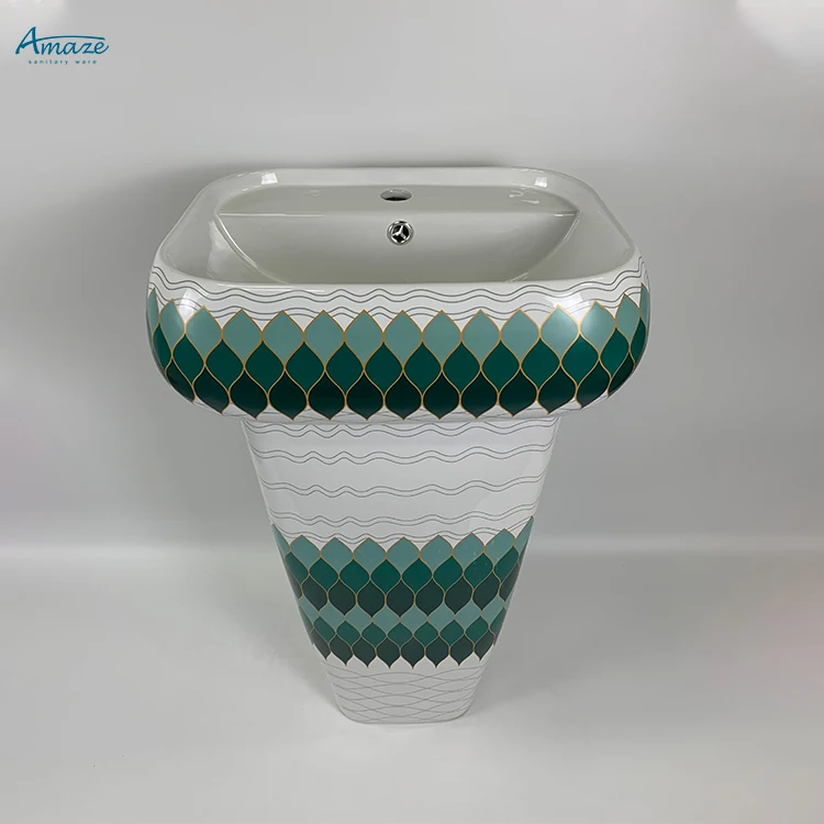 Modern design sanitary ware marble ceramic washbasin one piece bathroom sink pedestal wash basin