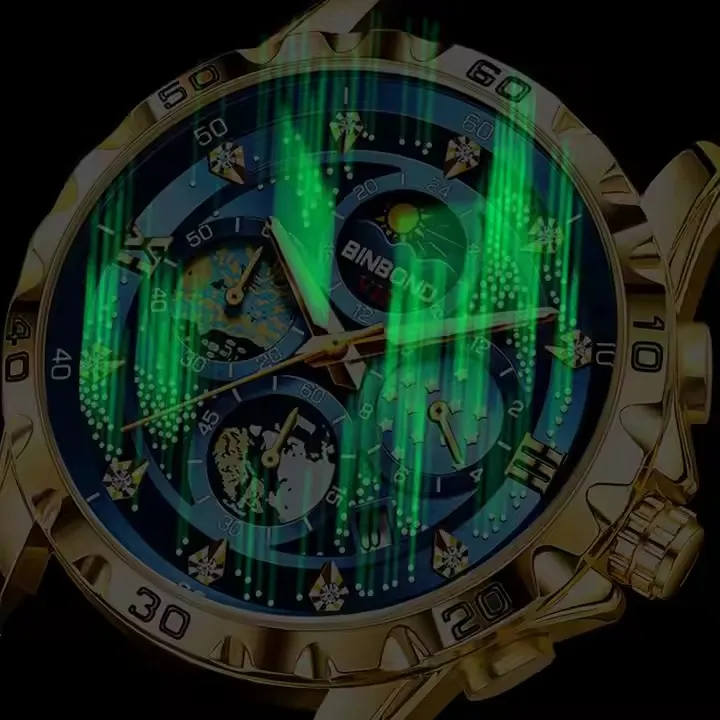 能面万媚 BINBOND 3225 Men's Watch - Stylish Quartz with Luminous Dial