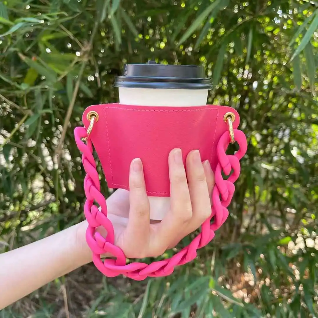 Coffee Cup Holder with Handle, Windspeed Reusable PU Leather Cup