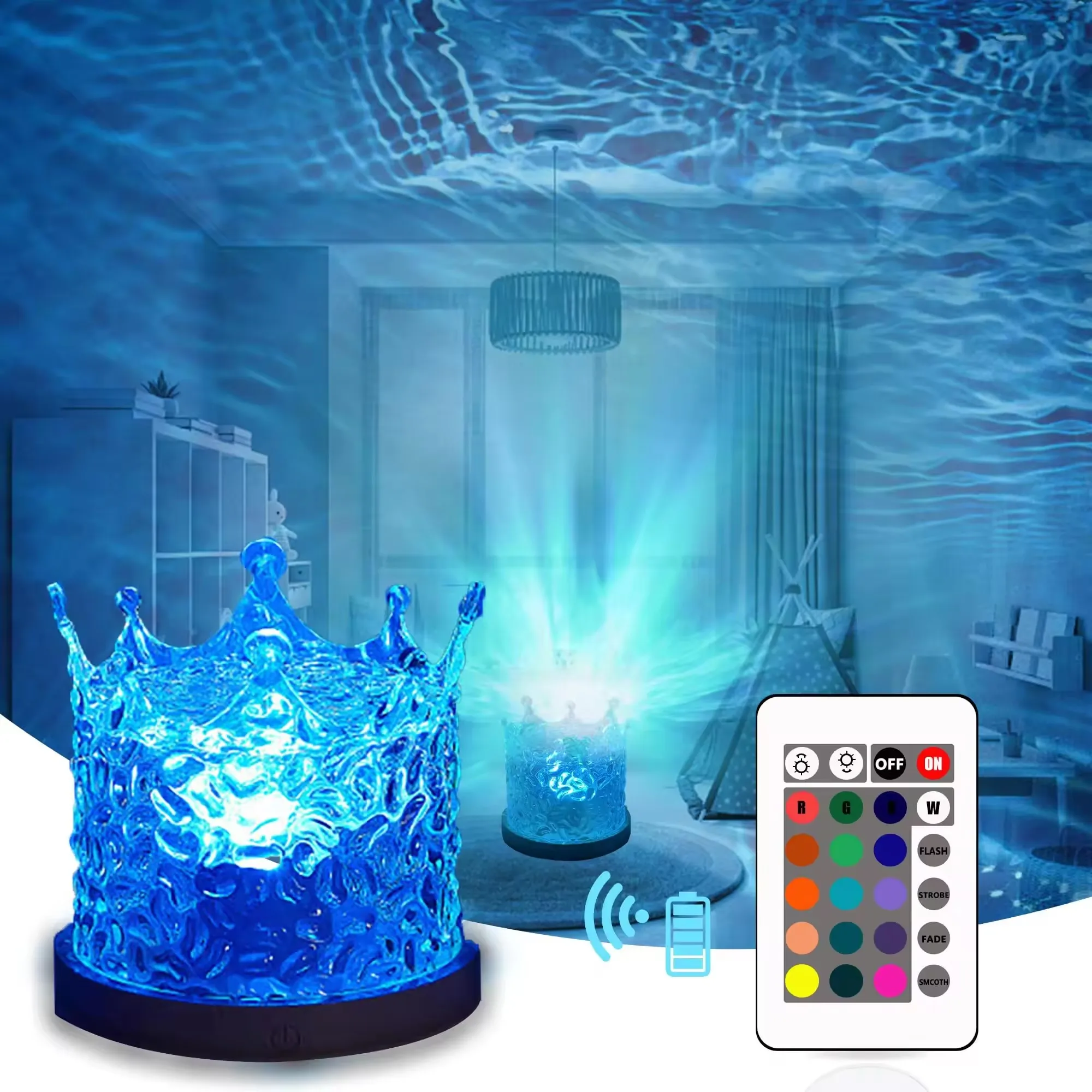 Rhythmic Water Pattern Lamp Wave Effect Dynamic Crown Light 16 Colors Gradual Usb Rotating Night Light for Bedroom