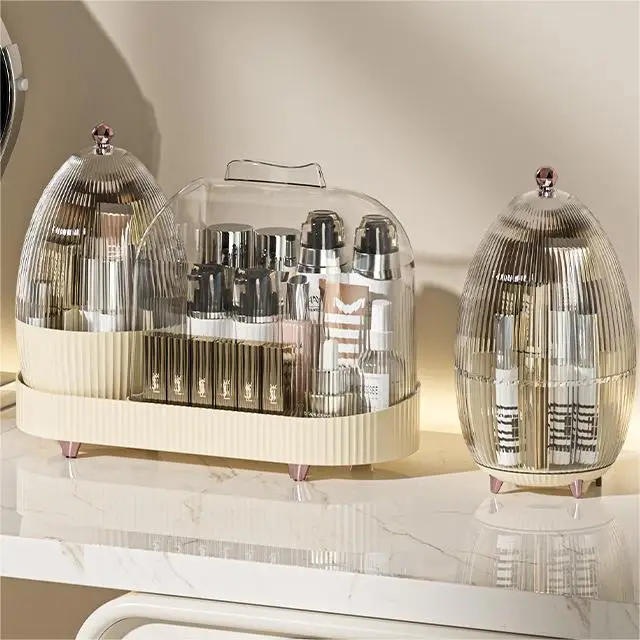 New Cosmetic Storage Box Rotating Makeup Organizer Box With Lid Plastic DeskTop Container