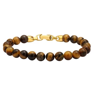 Tizti Trendy 18K Gold Plated Stainless Steel 8MM Tiger Eye Stone Bead Fashion Beaded Bracelet