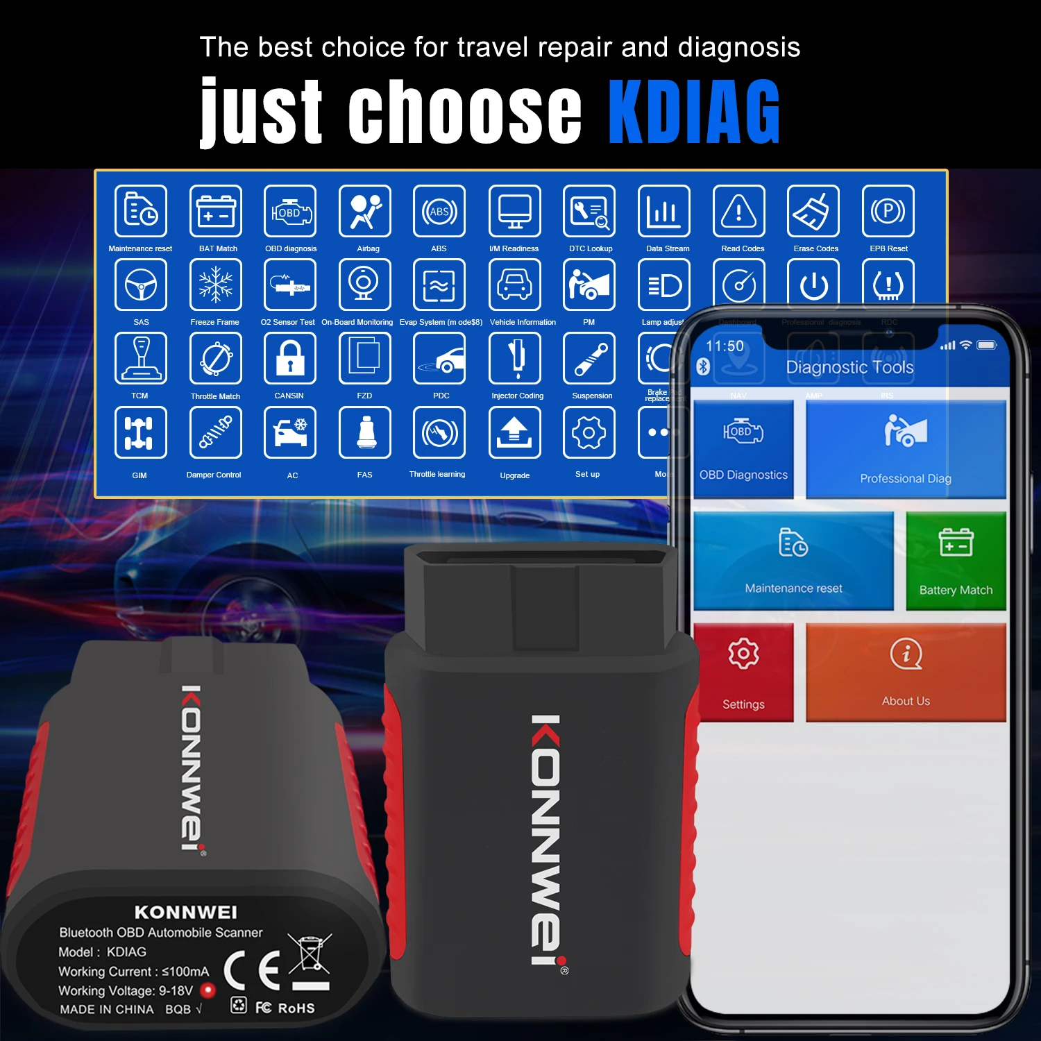 KONNWEI KDIAG Factory Universal OBD2 Scanner Diagnostic Tools Full System Scanner with ABS air Bag for vw for benz for bmw  Cars