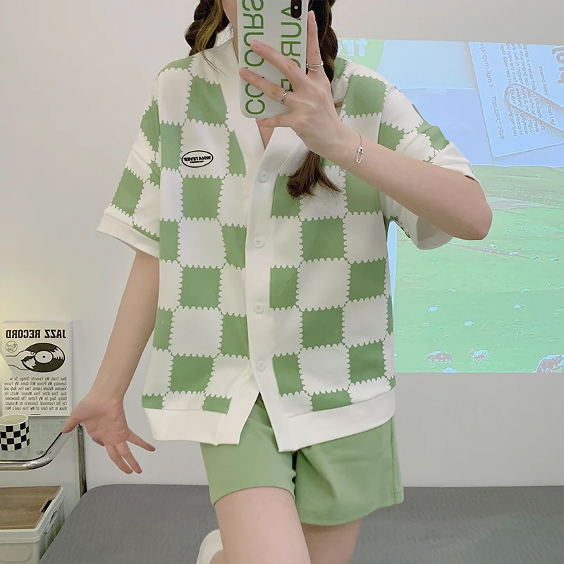 Spring and Summer Short-Sleeved Trousers 2Pcs Set Homewear Cartoon Casual Korean Pajamas Suit Cool Soft Milk Silk Sleepwear