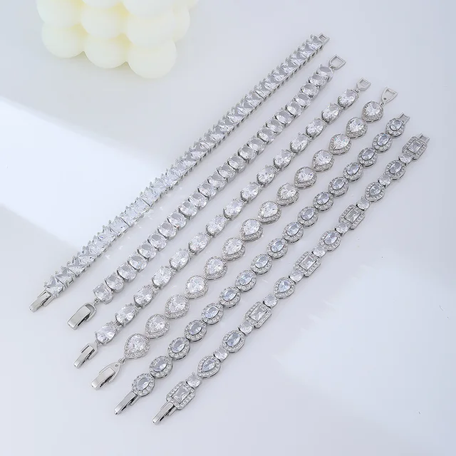 443 Women's Fashion Retro Tennis Bracelet Geometric Blue Water Drop Shape Crystal Fashion Brass Zircon Sparkling Large Jewelry
