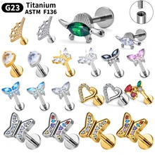 Butterfly zircon lip ring individuality Body piercing jewelry Medical material G23 titanium alloy Ear stud fashion Body jewelry