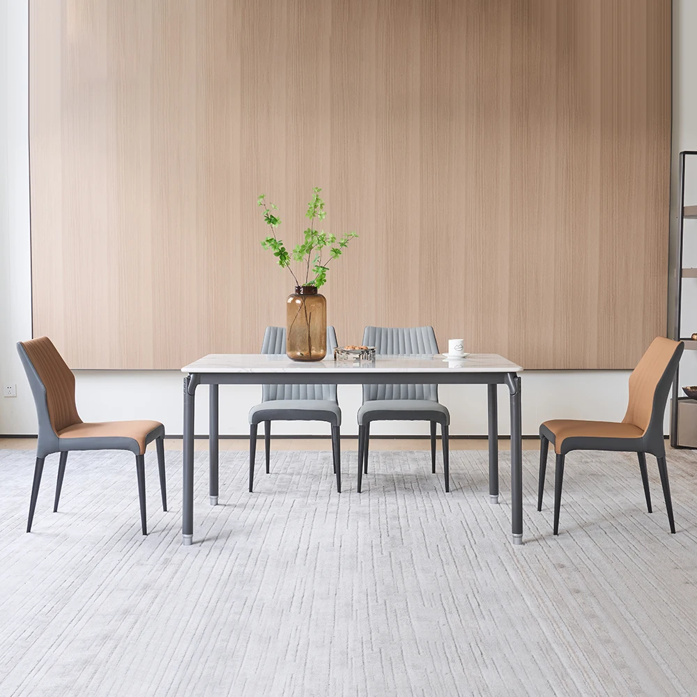 意大利高档餐桌椅套装简约现代奢华白色石板长方形复古小公寓家居