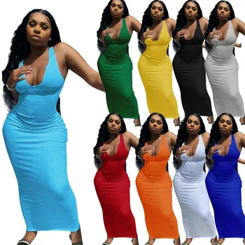 2021 Spaghetti Strap Women Summer Dresses Lady Elegant Girls Solid Color Maxi Dresses Sundresses Women