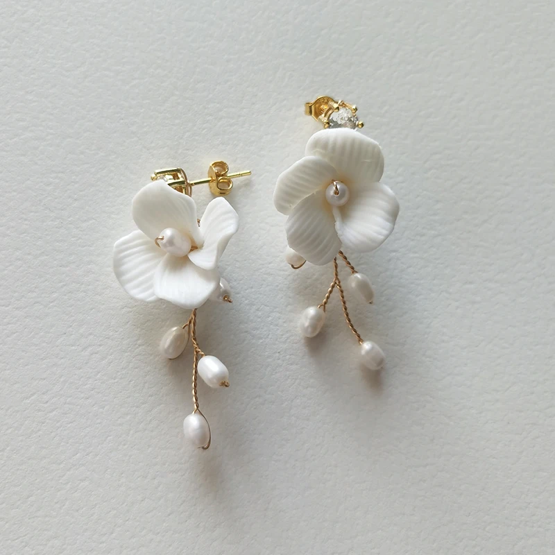 Mixed Styles Handmade Ceramic Flower Bridal Earring Wedding Pearl Earrings Fashion Women aperçu 24