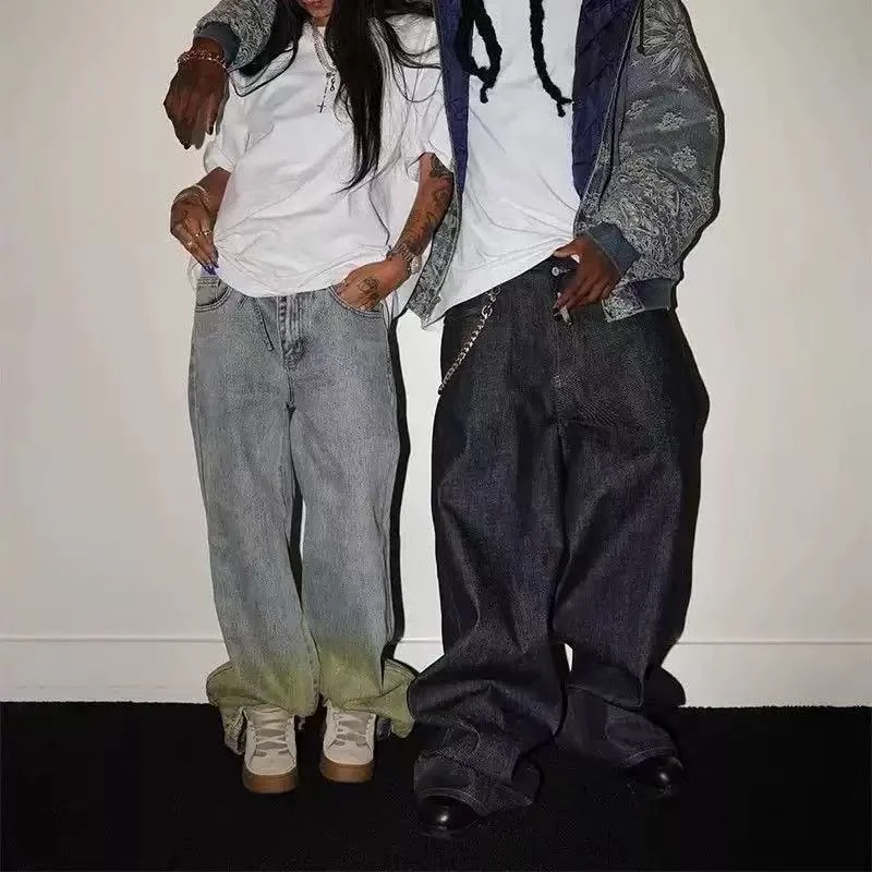 Five-linked Button Medium 14oz Loose Colorfast Straight A-line Wide-leg Baggy High Street Summer Denim Trousers
