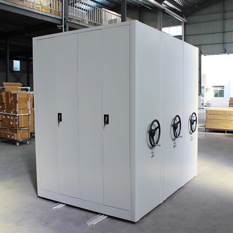 Filing Storage Cabinet Office Furniture Double Bank Archive Rack High Density Mechanical Mobile Storage Shelving