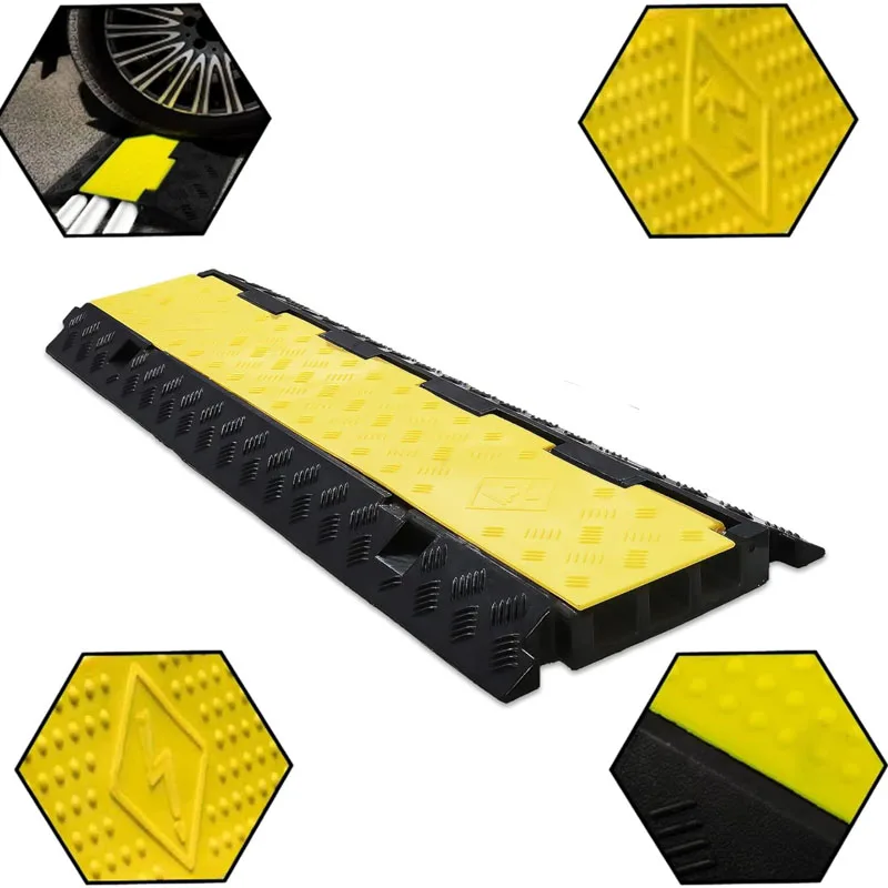 Cable Ramp 2 Pack of 3 Channel PVC Rubber Cable Protector,44000lbs Capacity Heavy Duty Hose Cord Protector Ramps