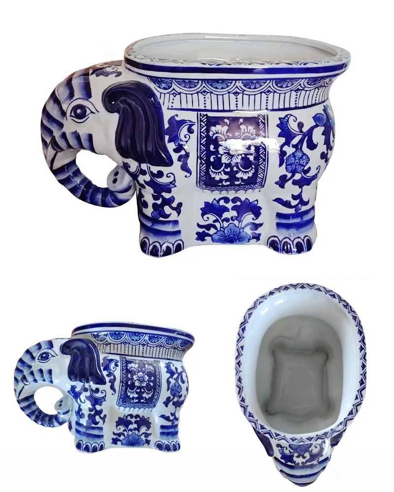Jingdezhen Blue and White Ceramic Elephant Planter Pot