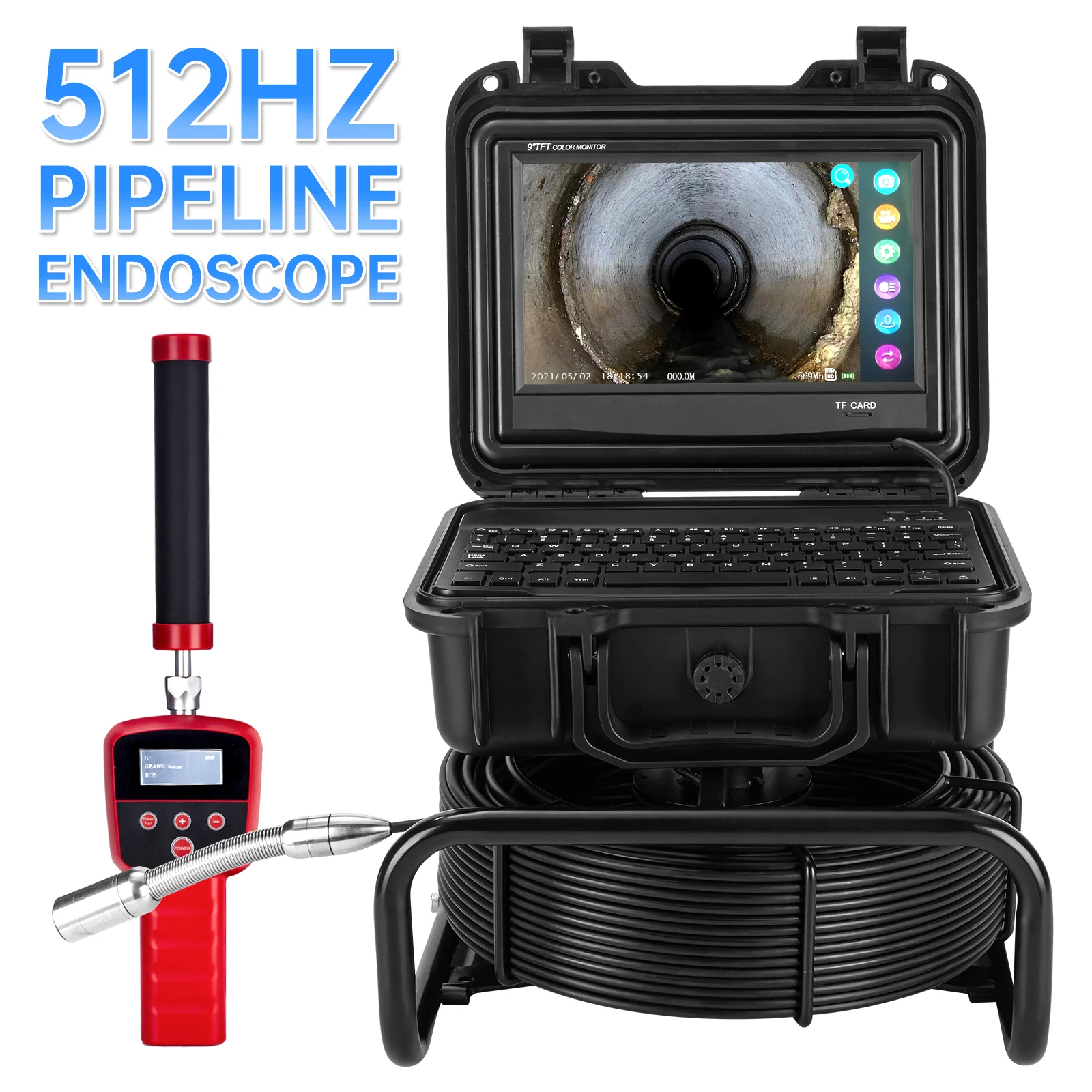 camera de inspecție pentru țevi de canalizare de 9 inch, Sondă de 512 Hz, Auto-nivelantă, Endoscop industrial cu cap de 23 mm pentru camere de canalizare cu Locație