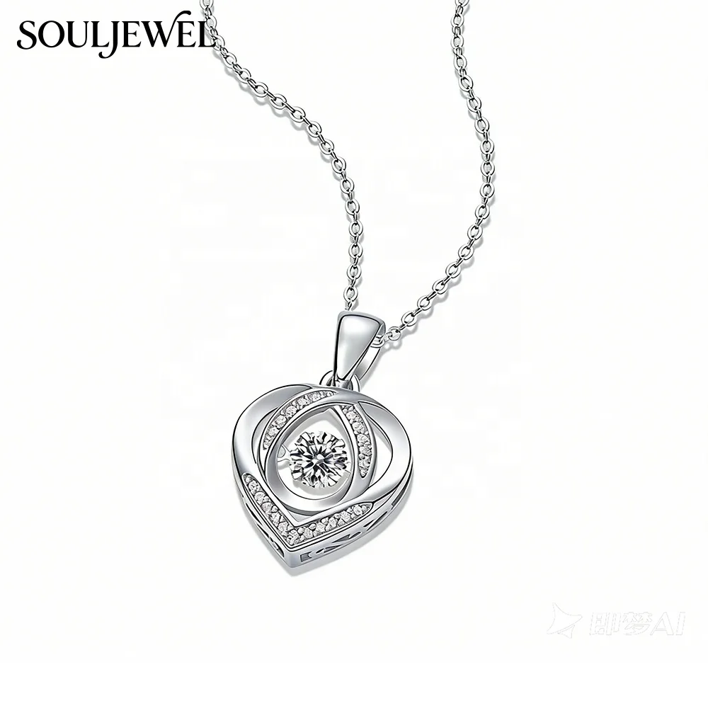 Hollow Heart Moissanite Pendant Necklace - 925 Silver