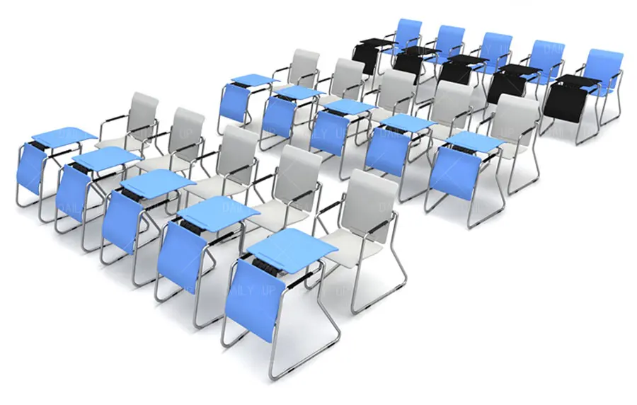 Stacking Convertible Desk And Chair Sled Metal Frame Plastic Office Chair For Training And Meeting Conference Multiple Use