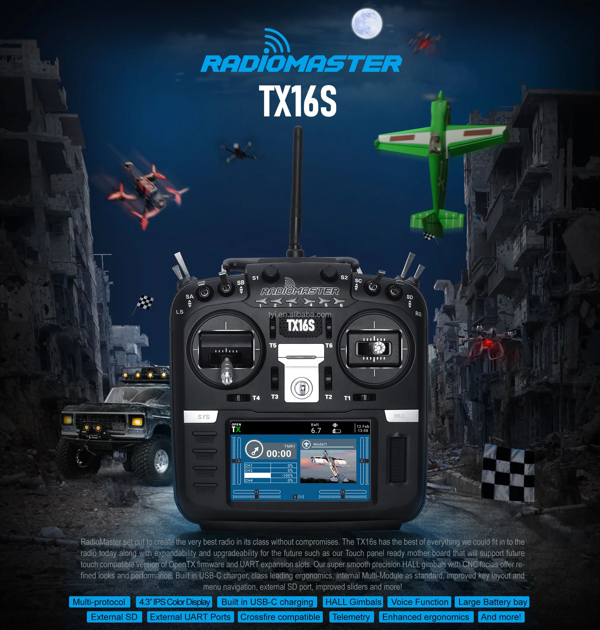 RadioMaster Pocket Remote Controller Hall Gimbal EdgeTX Built In LED Portable Lightweight Elrs Transparent Mode 2 With 18650 Battery
