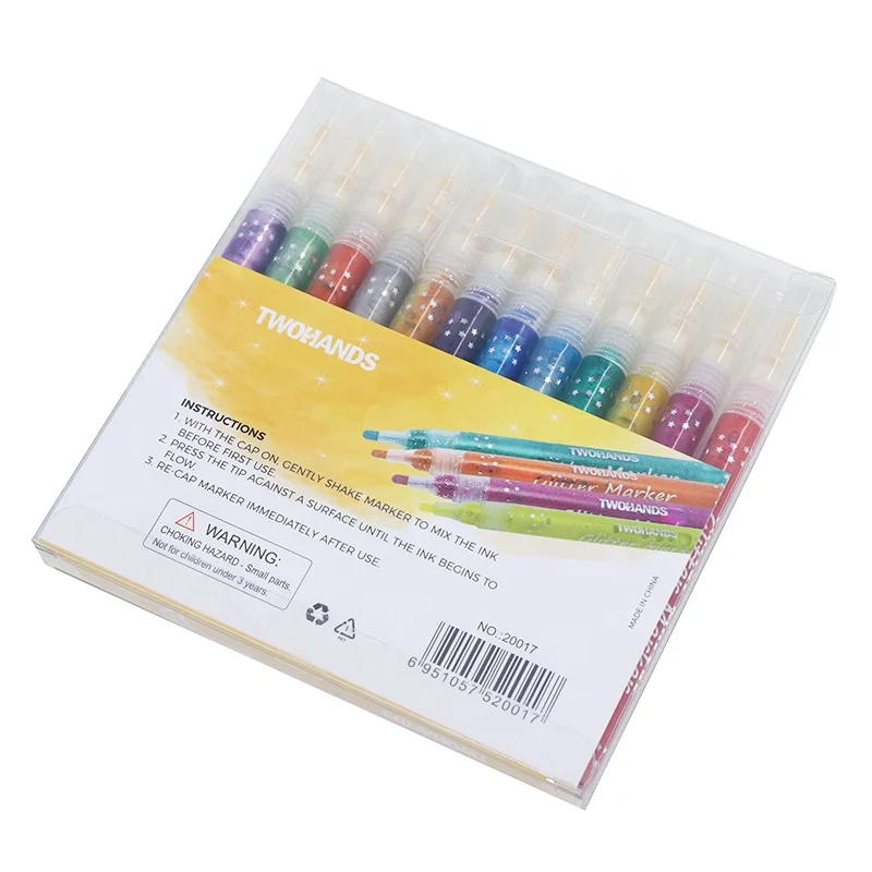 Twohands Waterproof 1mm Tip Size Permanent Glitter Marker Pens