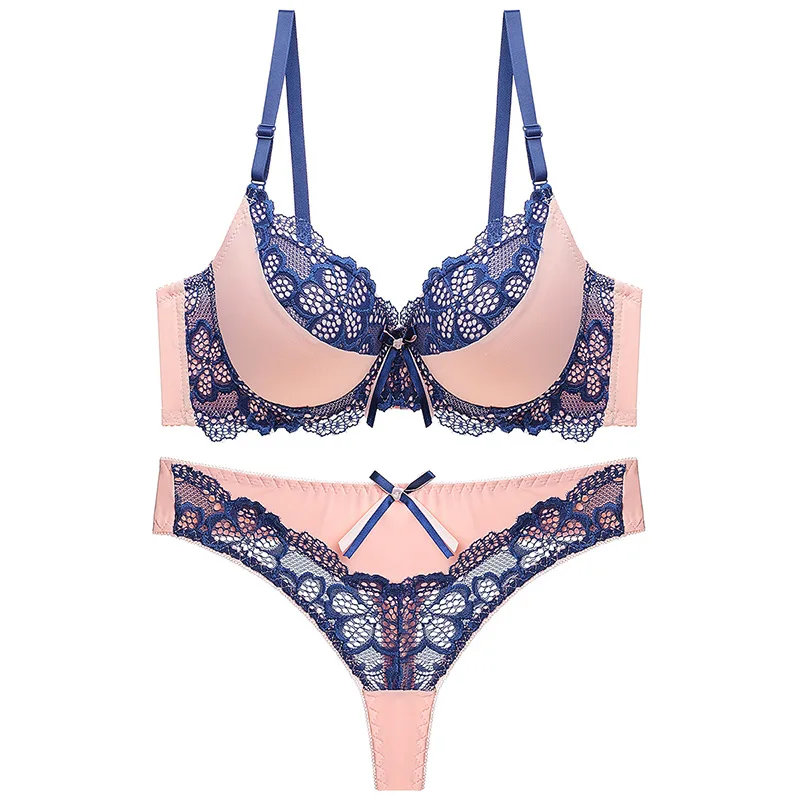 Thong Bra Set Push up Lace Hollow Out Brassiere Bra and Panty Set Underwear Femme Panties Lingerie