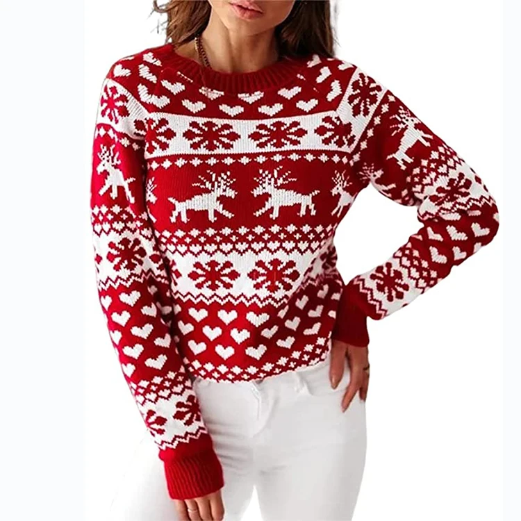 Low Price Knitwear Snowflake Winter Ladies Christmas Sweaters Crew Neck ...