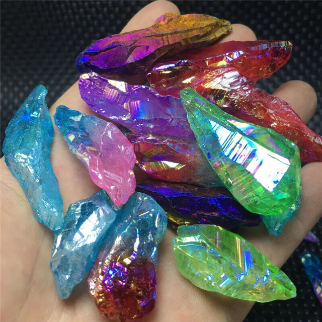 Hot Sale Chakra Stones Natural Electroplated Rough Specimen Colour rare  Rainbow Flame Aura Crystal Quartz Points for Healing